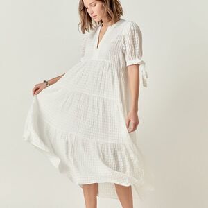 NWT English Factory GINGHAM TIERED MIDI DRESS white womens size medium oversized